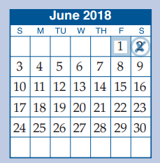 District School Academic Calendar for New Oak Ridge Intermediate for June 2018
