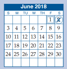 District School Academic Calendar for Cryar Intermediate for June 2018