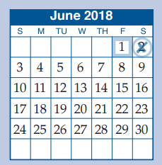 District School Academic Calendar for Mccullough Junior High School for June 2018