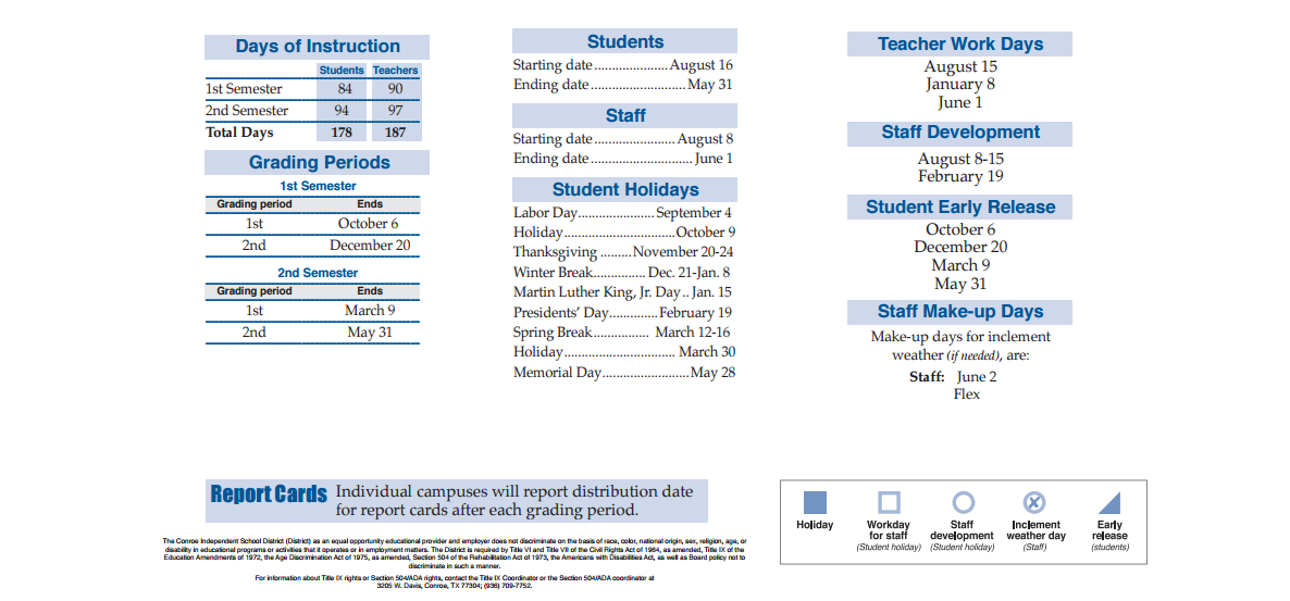 District School Academic Calendar Key for Washington Junior High