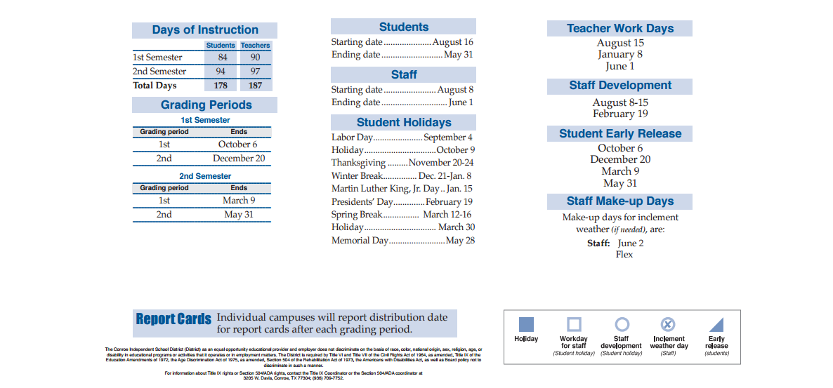 District School Academic Calendar Key for Mccullough Junior High School