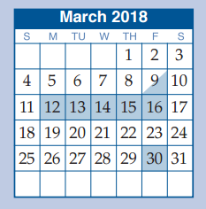 District School Academic Calendar for Juvenile Detention Ctr for March 2018