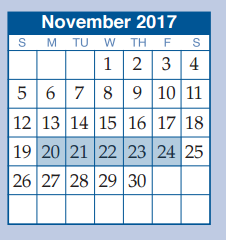 District School Academic Calendar for Travis Intermediate for November 2017