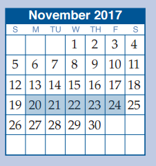 District School Academic Calendar for Flex 11 for November 2017