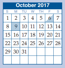District School Academic Calendar for B B Rice Elementary for October 2017