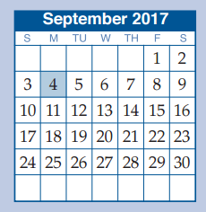 District School Academic Calendar for Giesinger Elementary for September 2017