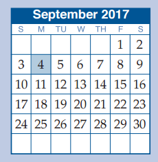 District School Academic Calendar for Cryar Intermediate for September 2017