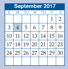 District School Academic Calendar for Anderson Elementary for September 2017