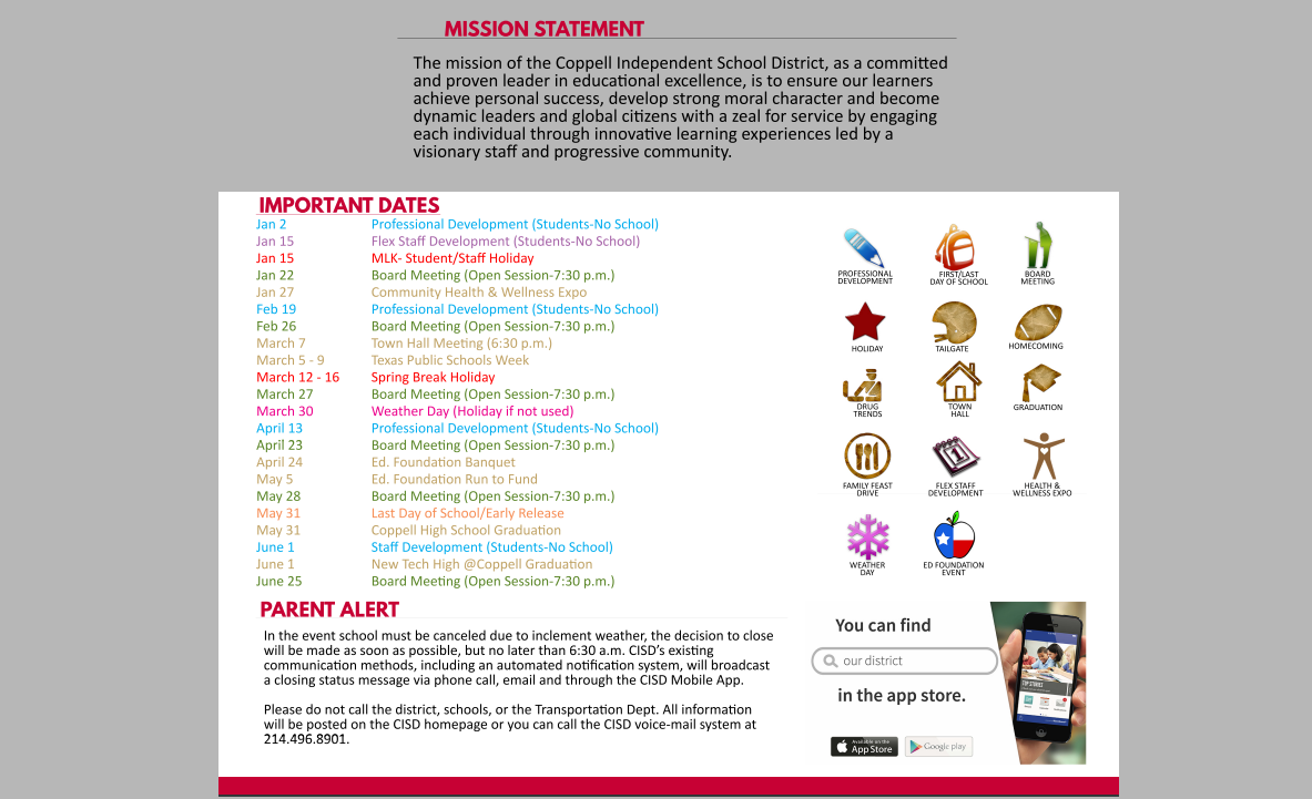 District School Academic Calendar Key for Coppell Middle West