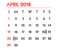 District School Academic Calendar for Student Learning And Guidance Cent for April 2018