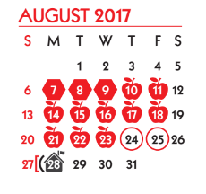 District School Academic Calendar for Student Learning And Guidance Cent for August 2017