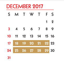 District School Academic Calendar for Menger Elementary School for December 2017