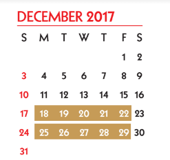 District School Academic Calendar for Student Learning And Guidance Cent for December 2017