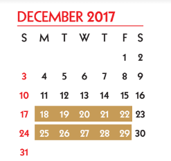 District School Academic Calendar for Cunningham Middle School for December 2017