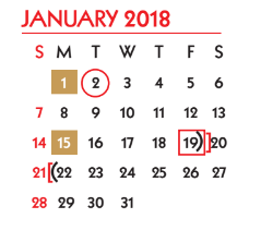 District School Academic Calendar for Student Learning And Guidance Cent for January 2018