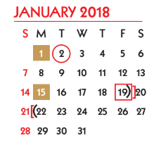 District School Academic Calendar for Shaw Ses Elementary School for January 2018