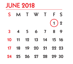District School Academic Calendar for Martin Middle School for June 2018