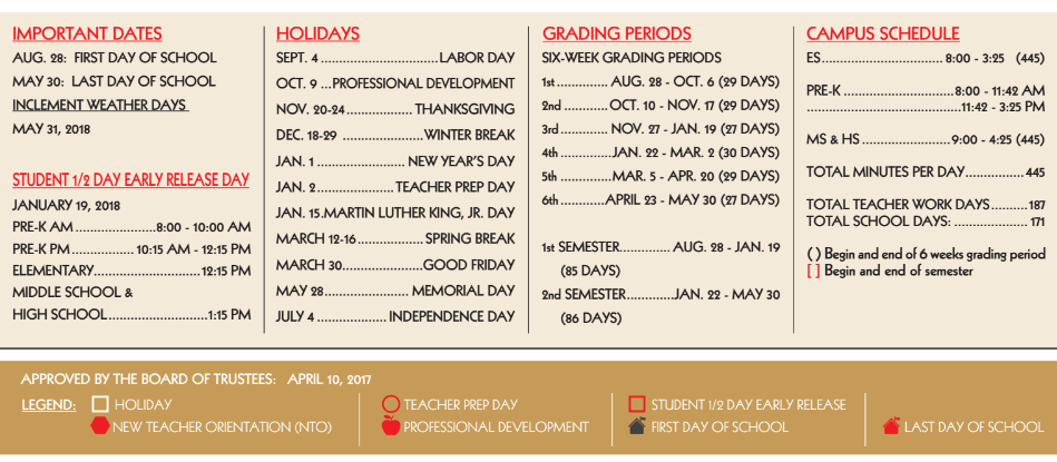 District School Academic Calendar Key for Student Learning And Guidance Cent