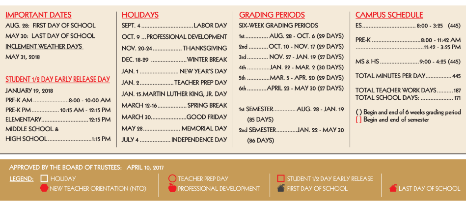 District School Academic Calendar Key for Galvan Elementary School