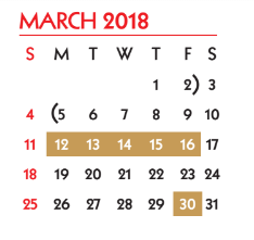 District School Academic Calendar for Student Learning And Guidance Cent for March 2018