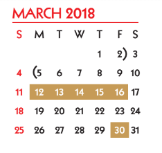 District School Academic Calendar for Travis Elementary School for March 2018