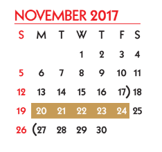 District School Academic Calendar for South Park Middle for November 2017