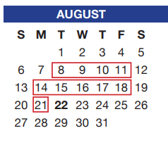 District School Academic Calendar for Crowley Alternative School for August 2017
