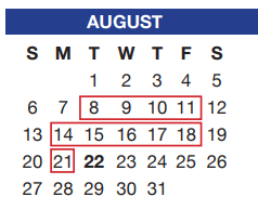 District School Academic Calendar for Oakmont Elementary for August 2017