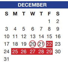 District School Academic Calendar for Crowley H S 9th Grade Campus for December 2017