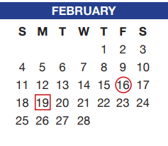 District School Academic Calendar for H F Stevens Middle for February 2018