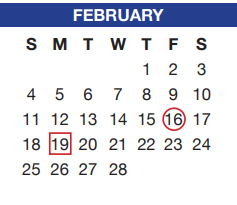 District School Academic Calendar for Bess Race Elementary for February 2018