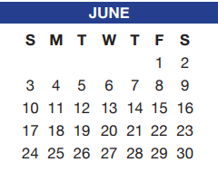 District School Academic Calendar for Tarrant Co J J A E P for June 2018