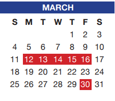 District School Academic Calendar for Sue Crouch Intermediate School for March 2018