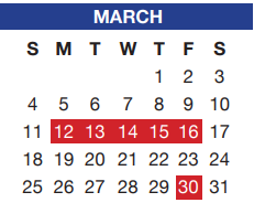 District School Academic Calendar for Parkway Elementary for March 2018