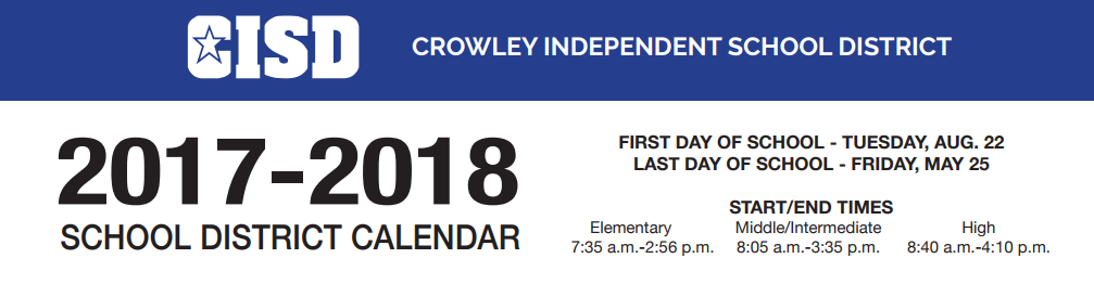 District School Academic Calendar for North Crowley H S 9th Grade Campus
