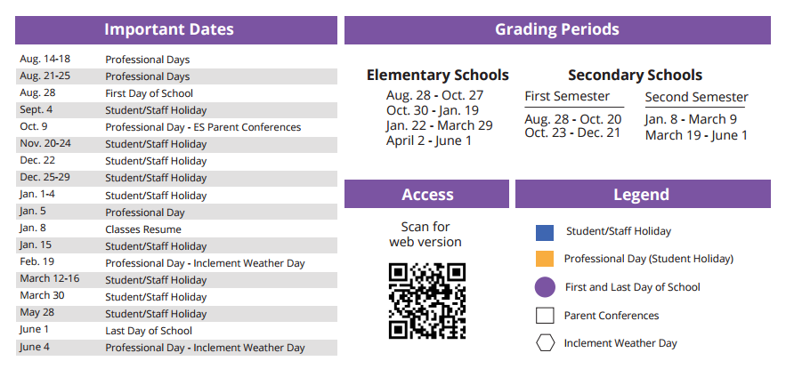 District School Academic Calendar Key for Sampson Elementary