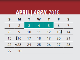 District School Academic Calendar for Birdie Alexander Elementary School for April 2018