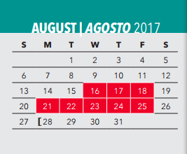 District School Academic Calendar for F G Botello Elementary School for August 2017