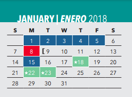 District School Academic Calendar for John F Kennedy L C for January 2018