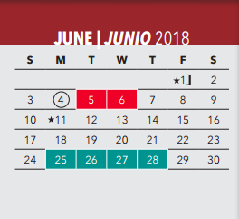 District School Academic Calendar for James Bowie Elementary School for June 2018