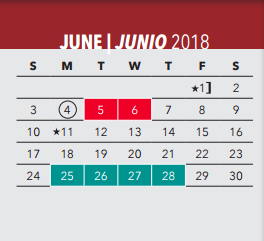 District School Academic Calendar for George B Dealey Middle for June 2018