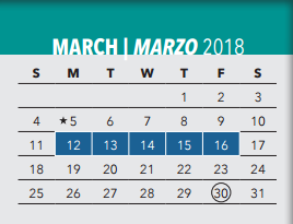 District School Academic Calendar for Martin Luther King Elementary School for March 2018