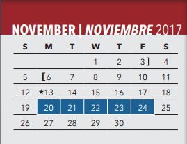 District School Academic Calendar for Juvenile Justice Aep for November 2017