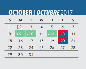 District School Academic Calendar for School For The Talented & Gifted for October 2017