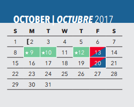 District School Academic Calendar for Dallas Environmental Science Acade for October 2017