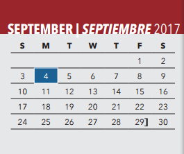 District School Academic Calendar for H W Lang Middle School for September 2017