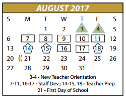 District School Academic Calendar for Northside El for August 2017