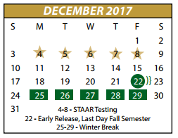 District School Academic Calendar for D H S Freshman Campus for December 2017
