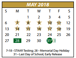 District School Academic Calendar for Ruby Young El for May 2018