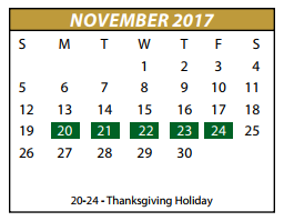 District School Academic Calendar for Woodridge El for November 2017